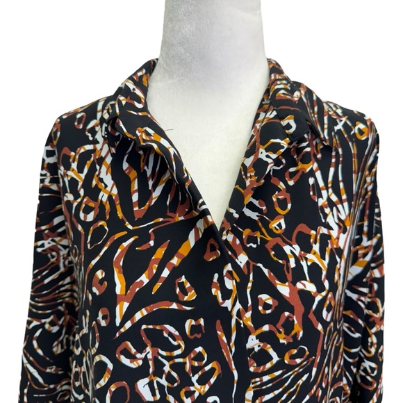 Joseph Ribkoff Black Brown Henley Blouse Long Sleeve Size 10 - Picture 4 of 10